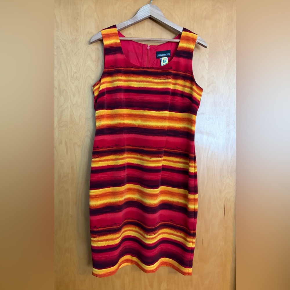 John Roberts Women's Bold Red and Yellow Striped Dress size 8